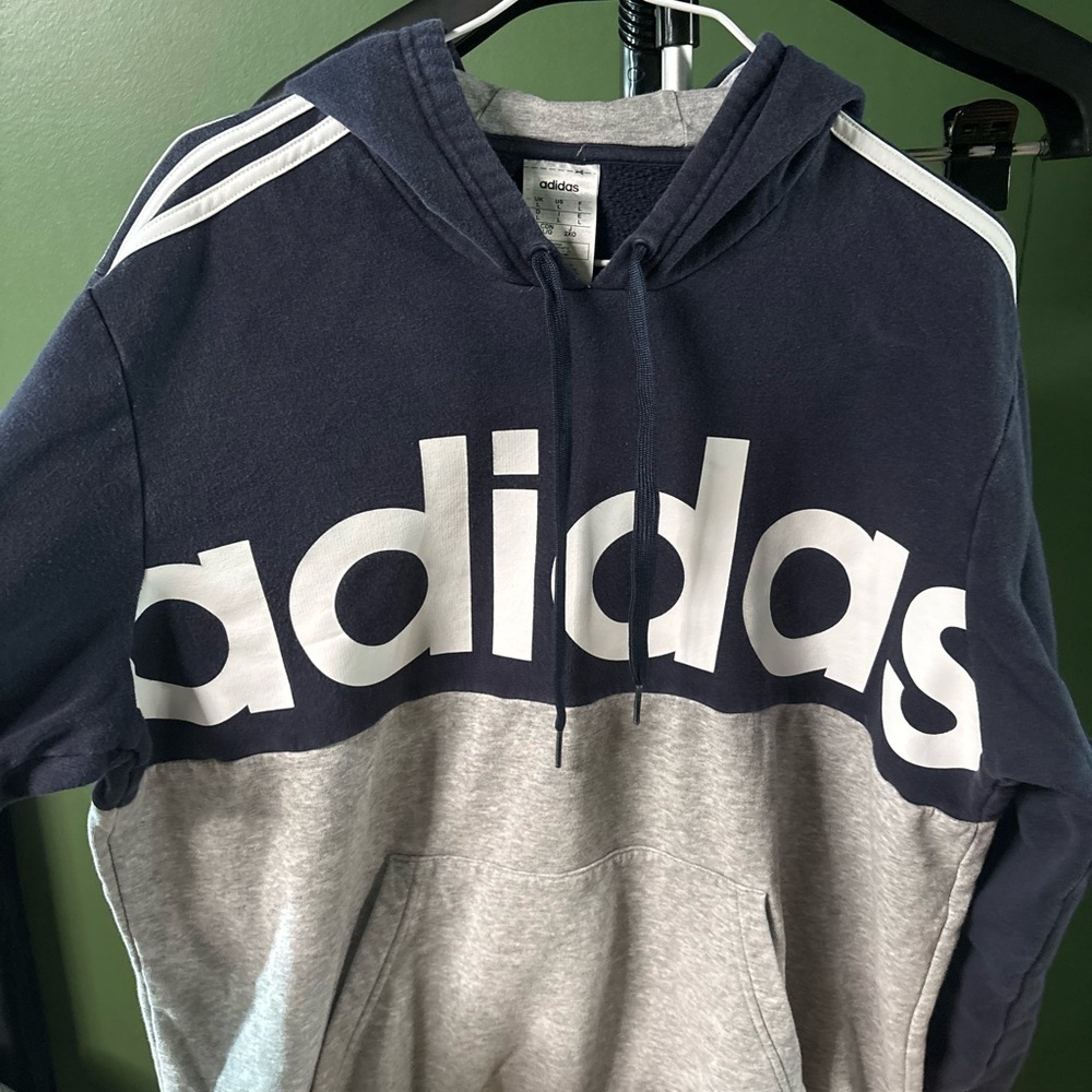 Adidas Men's Blue and Gray Hoodie